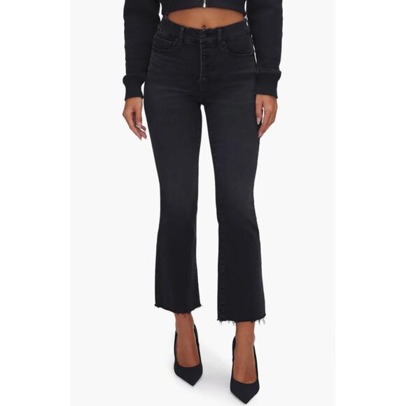 Good American Good Legs Crop Mini Boot Darted Back Pocket + Exposed Buttons 6/28 - Picture 1 of 7